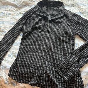 Express Black Blouse with White Chain Link Print